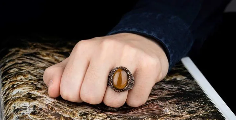 Brown Tiger Eye Oval Designer Silver Ring