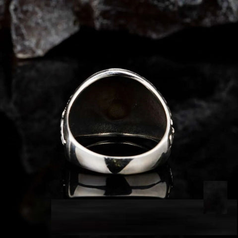 Oxidized Lion Head Round Silver Ring