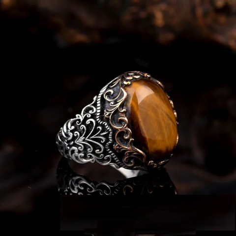 Brown Tiger’s Eye Oval Designer Silver Ring