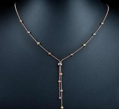Diamond Cut Tri Color Ball Y Silver Necklace