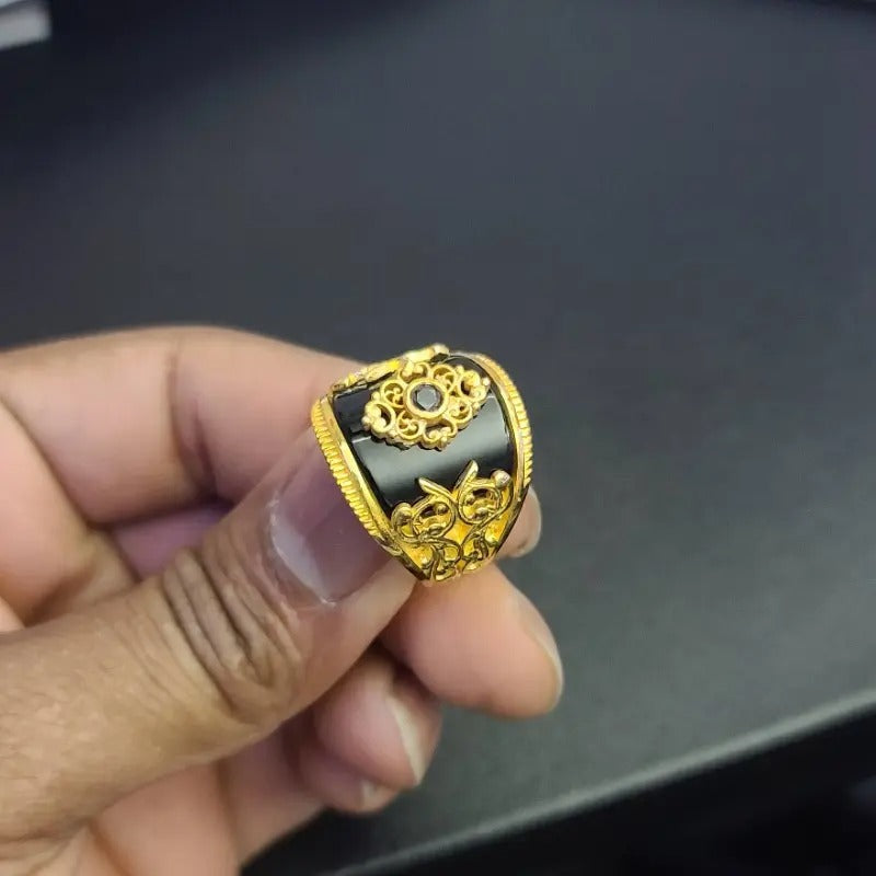 Excellent Gold Plating Silver Onyx Stone Mens Ring
