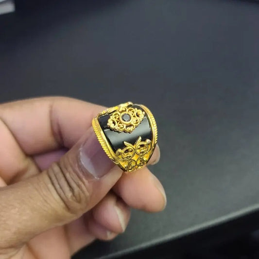 Excellent Gold Plating Silver Onyx Stone Mens Ring