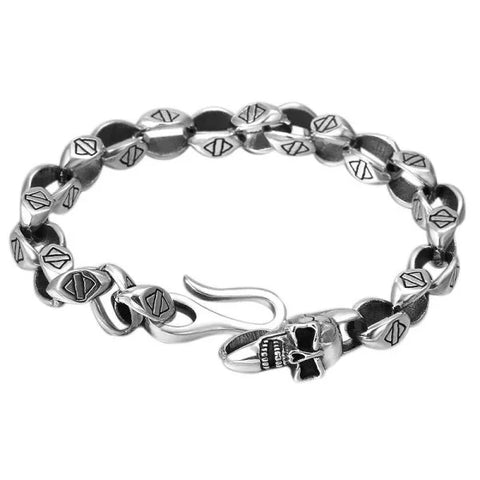 Sterling Silver Vintage Skulls Link Chain Bracelet