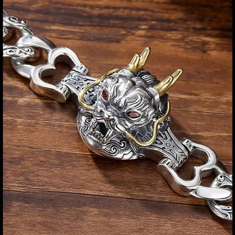 Sterling Silver Dragon Roar Nine Days Curb Chain Bracelet