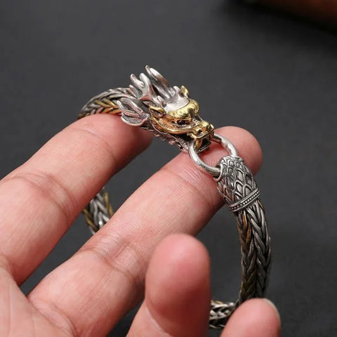 Sterling Silver Bully Woven Dragon Bracelet