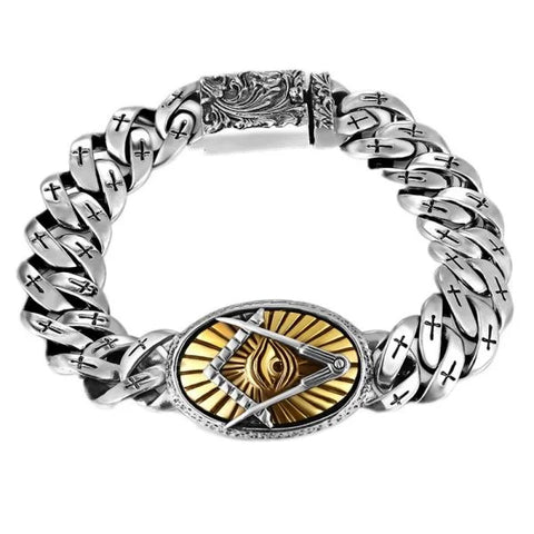 Sterling Silver Eye of God Curb Chain Bracelet