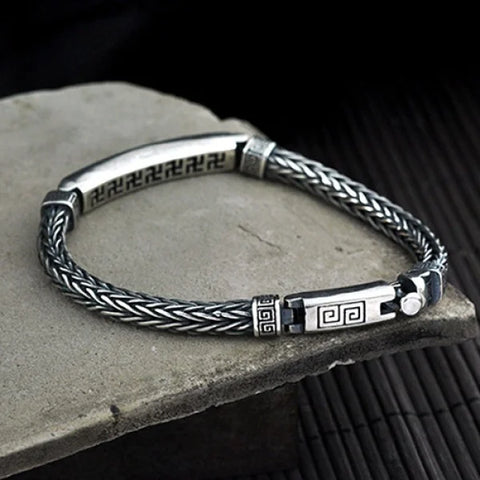 Sterling Silver Revolve Pattern Chain Bracelet