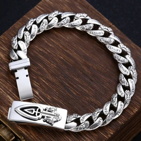 Sterling Silver Auspicious Six Character Truth Vajra and Pestle Bracelet