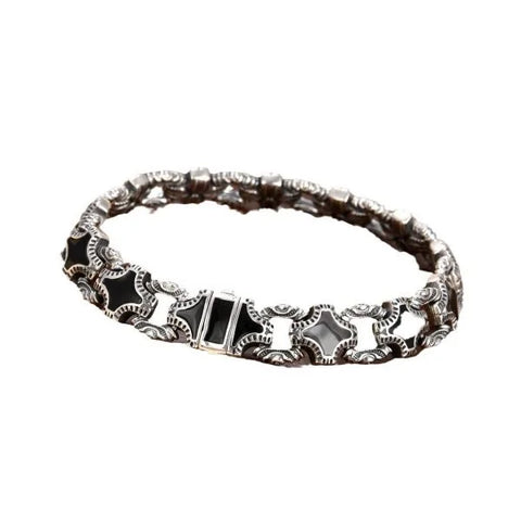 Sterling Silver Vintage Crucifix Flower Heavy Work Bracelet