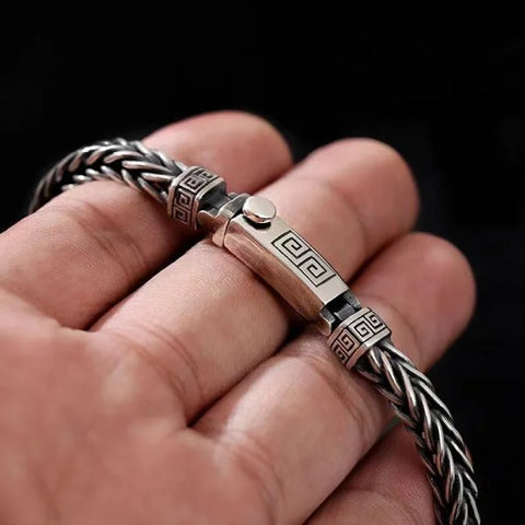Sterling Silver Fingerprint Pattern Chain Bracelet