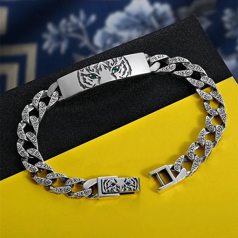 Sterling Silver Tiger Curb Chain Bracelet