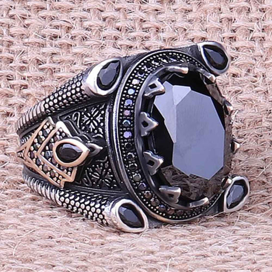 Silver Attractive Onyx Stone Elegant Mens Ring