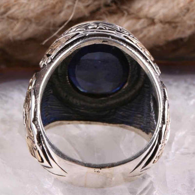 Silver Blue Sapphire Stone Handmade Ring for Men