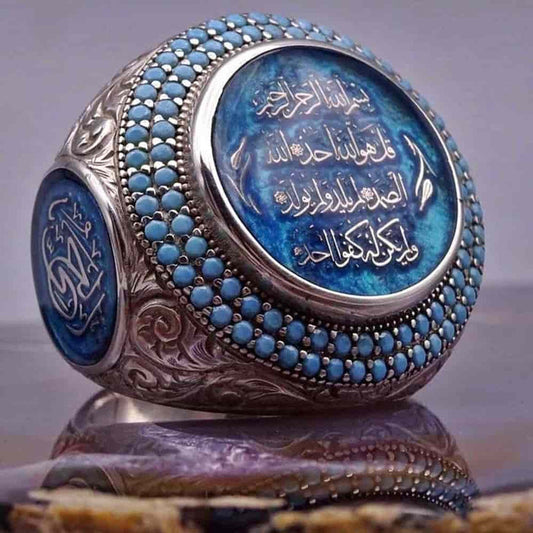 Silver Customizable Turquoise Stone Elegant Mens Ring