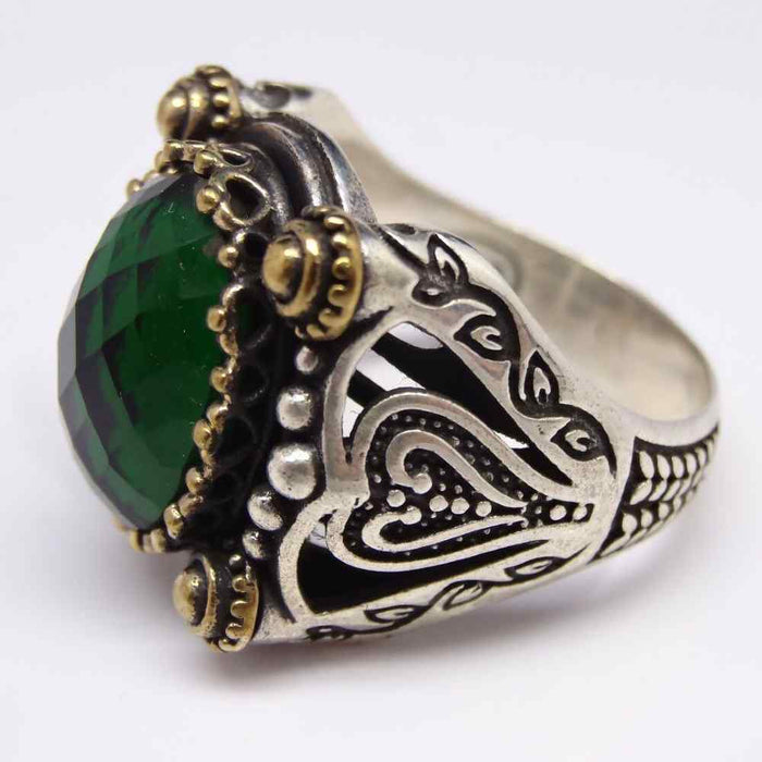 Silver Handmade Emerald Stone Ring for Men