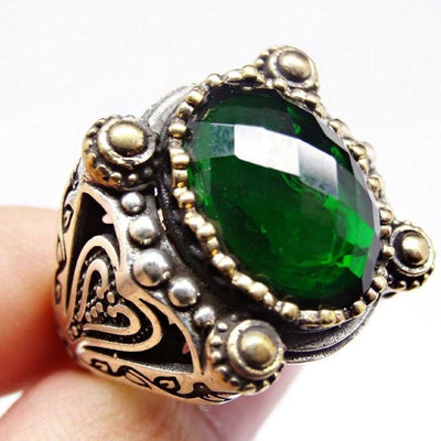 Silver Handmade Emerald Stone Ring for Men