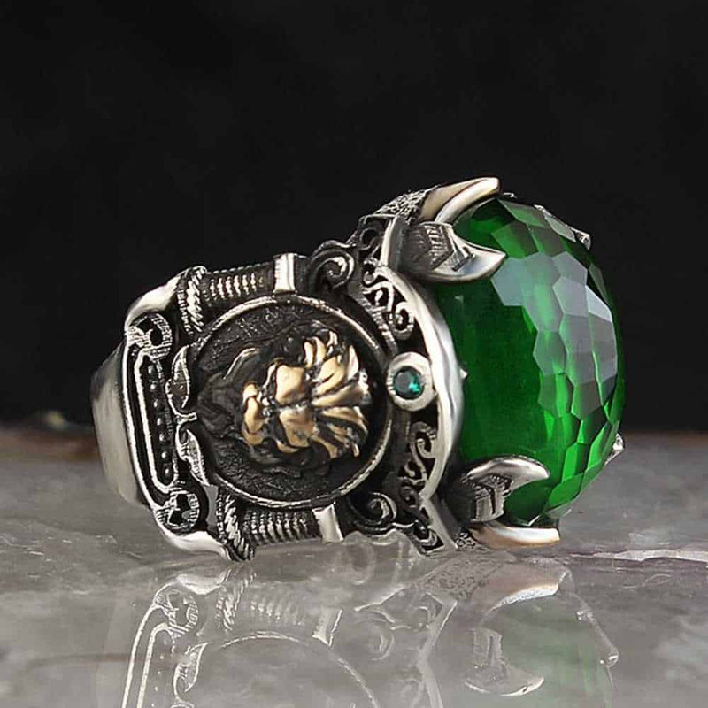 925 Sterling Silver Flashy Aquamarine Stone Mens Ring