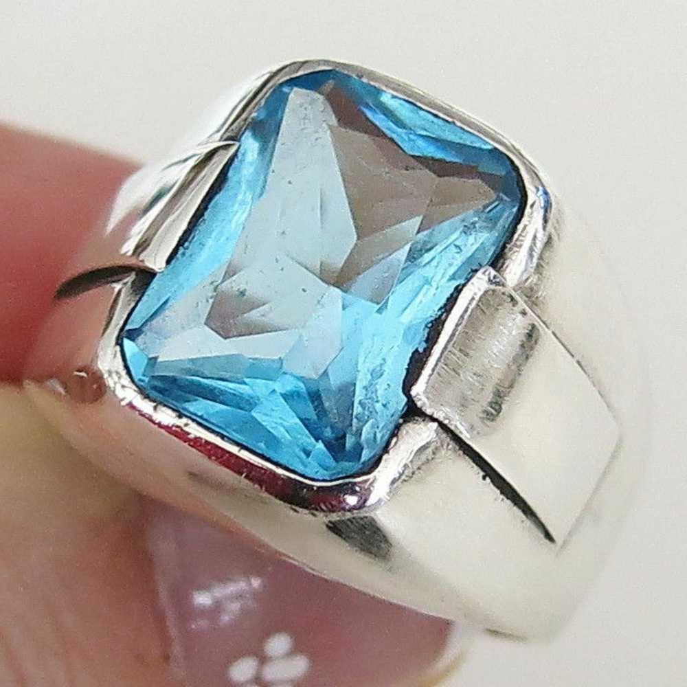 Silver Shiny Aquamarine Stone Mens Man Ring