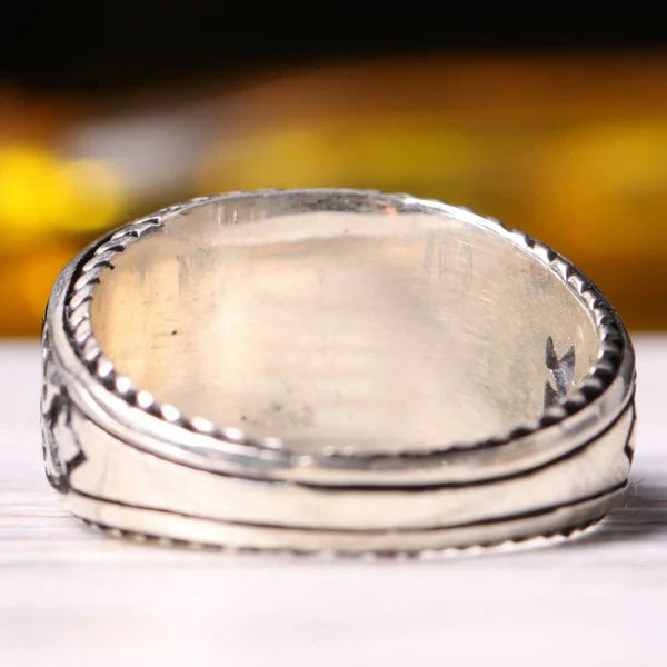 Silver Silver Luxury Onyx Stone Mens Ring