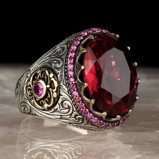 Silver Small Ruby Mens Ring