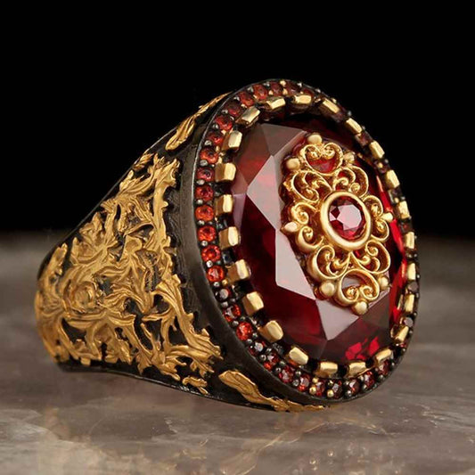 Silver Special Ruby Stone Luxury Mens Ring
