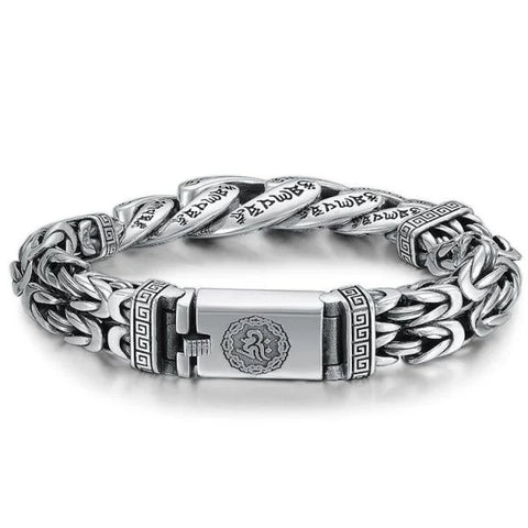 Sterling Silver Sanskrit Buddhist Mantra Curb Chain Bracelet