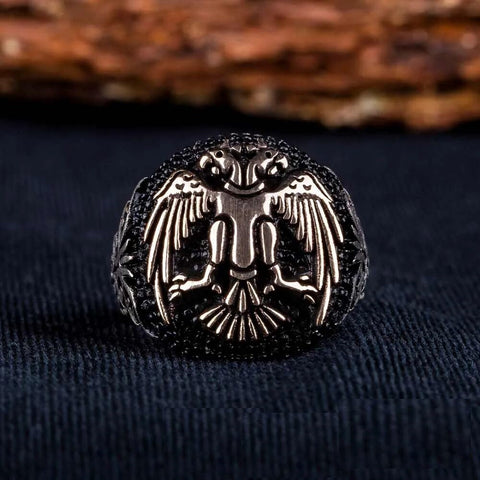 Stoneless Double Headed Eagle Oval Silver Ring