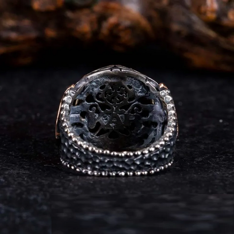 Brown Tiger’s Eye Round Zircon Detailed Ring