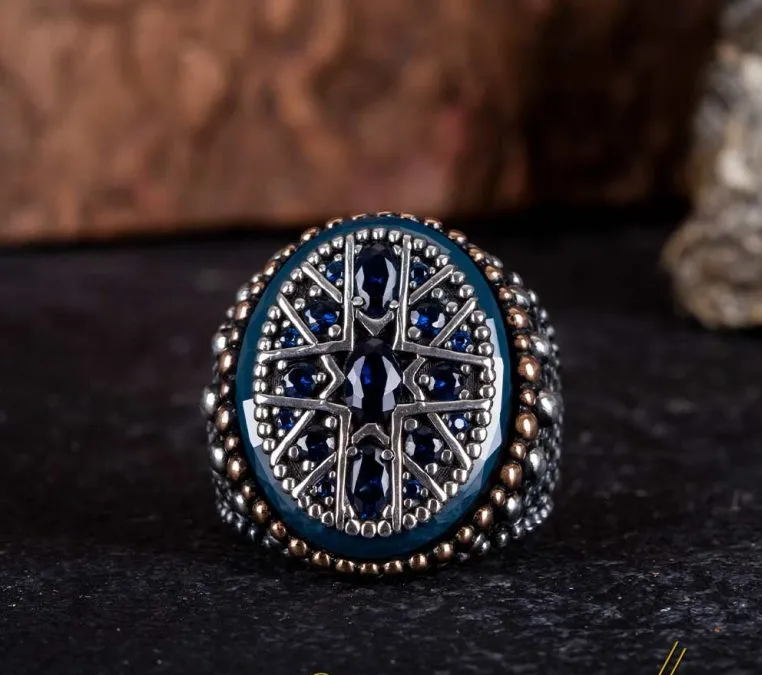 Blue Zircon Pieces Oxidized Silver Ring