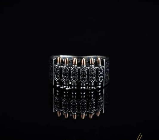 Bullets Black Zircon Pieces Silver Band Ring