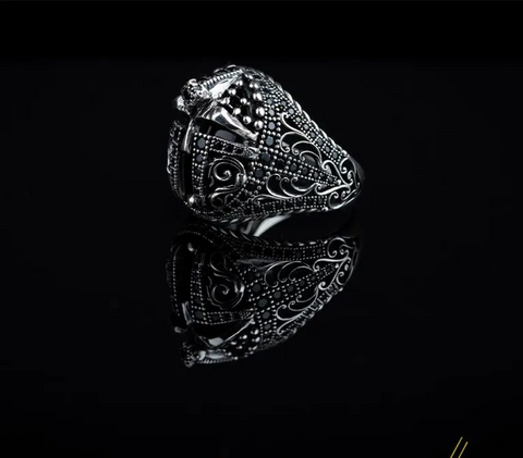 Warrior Helmet Black Zircon Pieces Exclusive Silver Ring