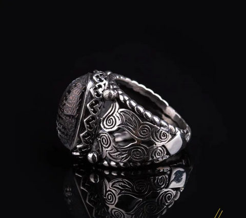 Traditional Durr-A-Najaf Silver Ring with Ayat Al Kursi