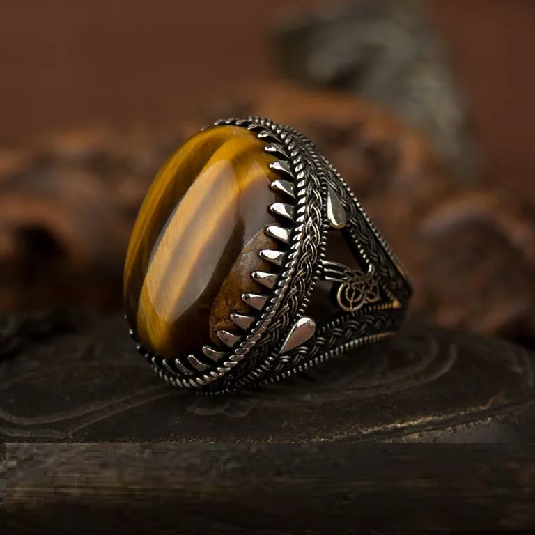 Big Oval Tiger Eye Silver Ring