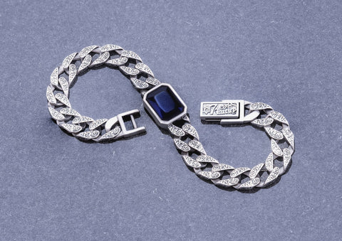 Blue Stone Cuban Men Bracelet