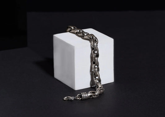 Cosmic Chant Oxidised Silver Men Bracelet
