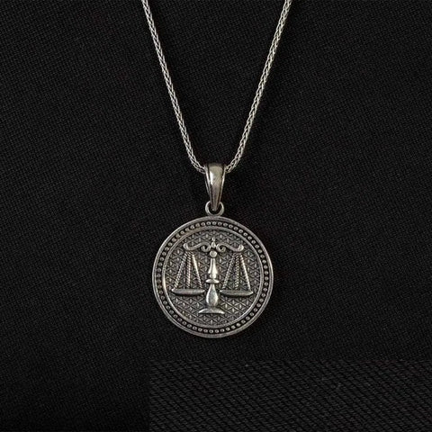 Scales of Justice Round Silver Necklace