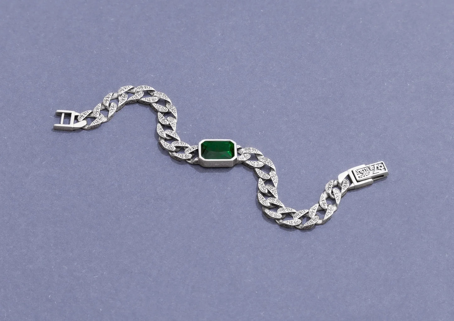 Green Stone Cuban Men Bracelet