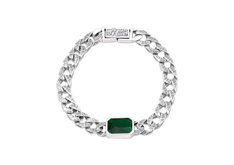 Green Stone Cuban Men Bracelet