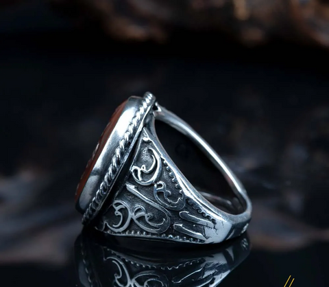 Hasbunallahu Wa Ni’mal Wakeel Round Red Aqeeq Ring