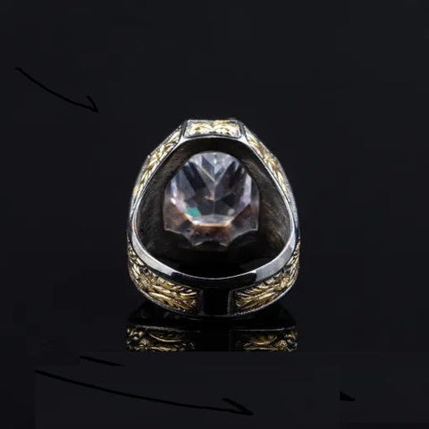 Masterpiece Collection White Zircon Gold Plated Oxidized Silver Ring