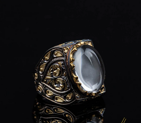 Masterpiece Collection Dur Al Najaf Rectangle Gold Plated Oxidized Ring