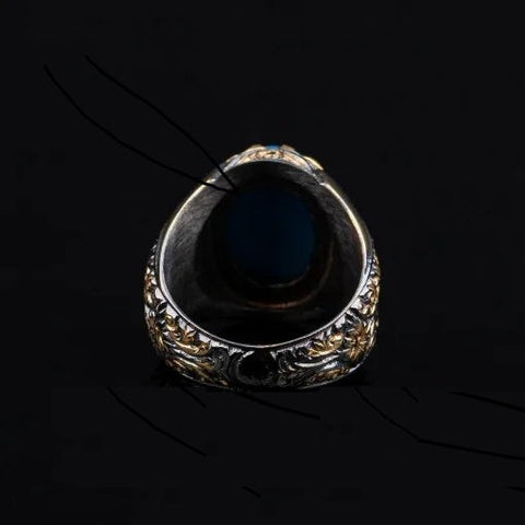 Masterpiece Collection Turquoise Feroza Oval Gilded Oxidized Silver Ring