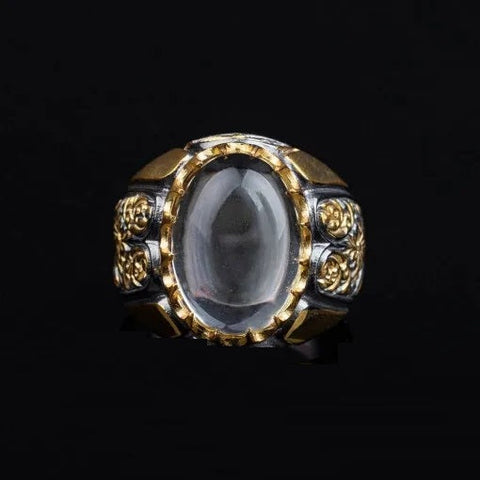 Masterpiece Collection Turquoise Feroza Oval Gilded Oxidized Silver Ring