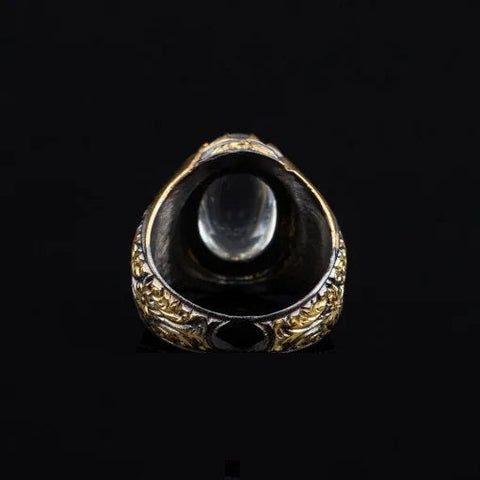 Masterpiece Collection Turquoise Feroza Oval Gilded Oxidized Silver Ring