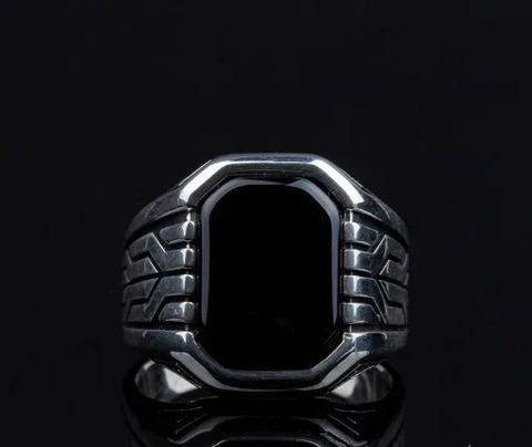 Octagon Cut Black Onyx Silver Ring