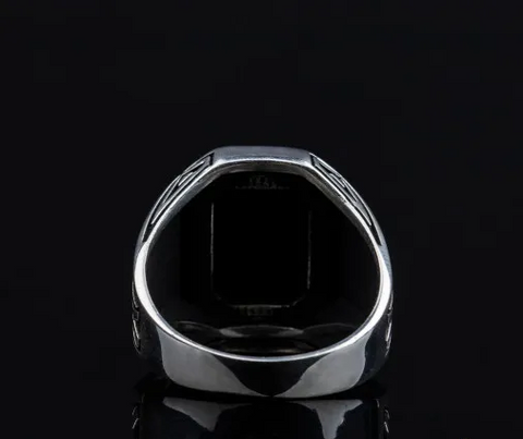 Octagon Cut Black Onyx Silver Ring