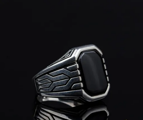 Octagon Cut Black Onyx Silver Ring