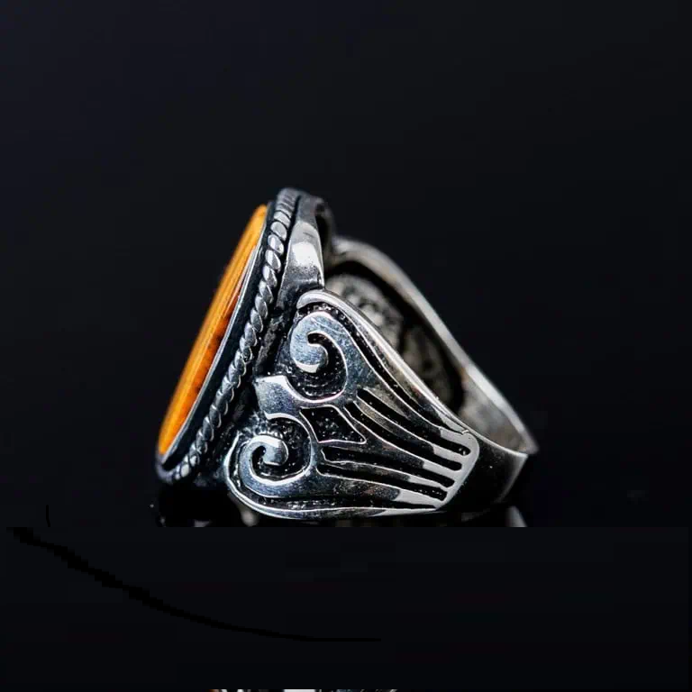Brown Tiger Eye Rectangle Spear Silver Ring