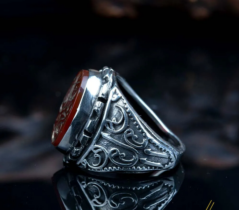 Mohammad Rasool Allah Oval Red Yemeni Aqeeq Ring