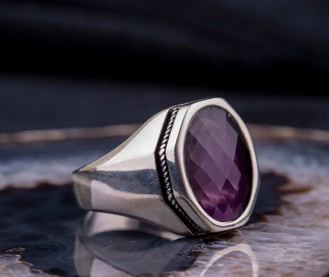 Octagon Amethyst Zircon Silver Ring